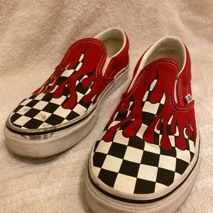 checkered and flame sip on vans
